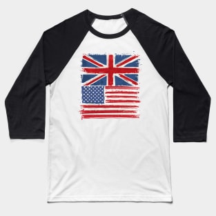 USA and Uk Flag Baseball T-Shirt